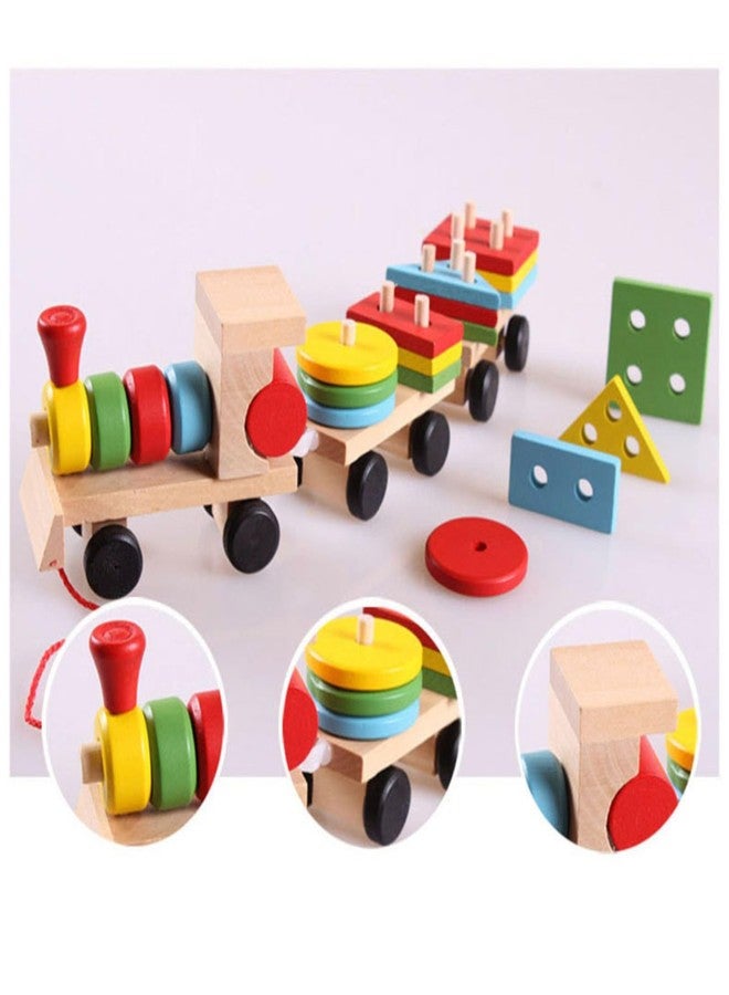UPBEAT Wooden Shape Sorter Train Toy for Toddlers & Preschoolers (18-60 Months) I Classic Toy I Montessori Leaning I Kids' Wooden Pull-Along Shape Sorter Train - Image 1